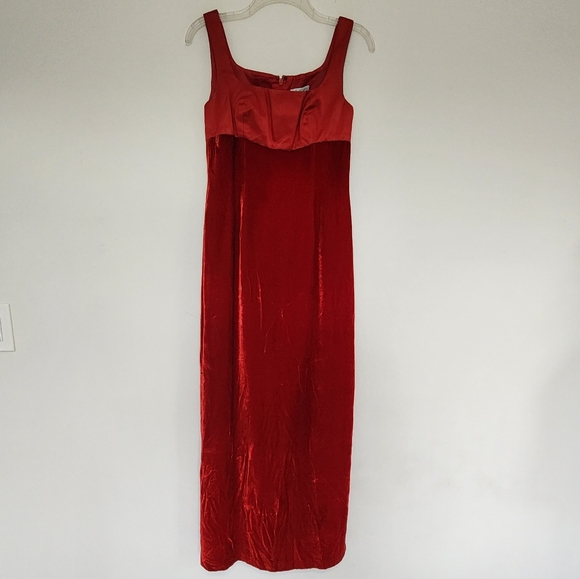 Vintage 90's Slinky Red Satin Velvet Prom Maxi Dress Holiday Christmas Gothic 4 - Picture 1 of 14